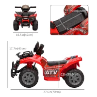 Aosom 6V Kids ATV Quad, 4 Wheeler Battery Powered Electric Ride on Car with Music, Forward, for Boys and Girls Ages 18-36 Months, Red(m-3)