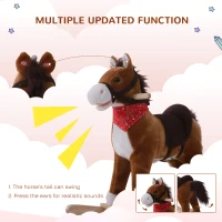 Qaba Kids Ride on Rocking Horse Plush Toy with Realistic Sounds and Red Scarf for Over 3 Years Old Birth Gift(m-5)