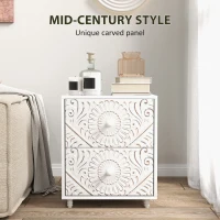 HOMCOM Mid-Century Bedside Table, Nightstand with 2 Drawers, Side End Table for Bedroom, White(m-7)