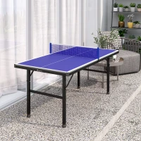 Soozier 5' x 2.5' Mini Ping Pong Table with Professional UV Treated Tabletop, Foldable Table Tennis Table with Adjustable Feet and Net for Outdoor and Indoor, Blue(m-10)
