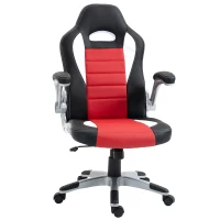 HOMCOM Racing Gaming Chair PU Leather Office Chair Executive Computer Desk Chair with Adjustable Height, Flip Up Armrest, Swivel Wheels, Red(m-13)