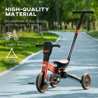 Aosom 4-in-1 Toddler Tricycle, Adjustable Balance Bike, Kids Bike, Baby Bicycle Push Trike for Kids 2-4 with Folding Trike Handle, Outdoor Toy for Toddlers & Kindergarteners, Red(m-7)