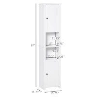 HOMCOM Tall Bathroom Storage Cabinet, Freestanding Linen Tower with 2-Tier Shelf and 2 Cabinets, Narrow Side Floor Organizer, White(m-3)