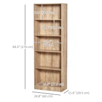 HOMCOM 5-Tier Bookcase, Storage Bookshelf, Display Shelves with Adjustable Shelves for Living Room, Home Office, Nature Wood(m-3)