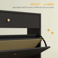 HOMCOM Narrow Shoe Storage Cabinet with Wave-like Panels and Adjustable Shelves for 12 Pairs of Shoes, Black(m-5)