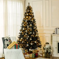 HOMCOM 7.5 FT Tall PreLit Artificial Christmas Tree with Realistic Branches, 500 Warm White LED Lights and 1346 Tips, Black(m-2)