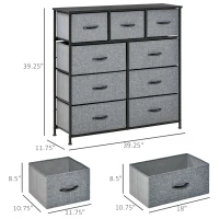 HOMCOM 9 Drawers Storage Chest Dresser Organizer Unit w/ Steel Frame, Wood Top, Easy Pull Fabric Bins, for Hallway, Closet, Entryway, Black & Gray(m-3)