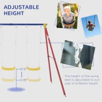 Outsunny Metal Swing Set with 2 Seats Glider A-Frame Stand Adjustable Hanging Rope for Backyard Playground Outdoor Playset for Kid Age 3-8 Years Old 352lbs(m-6)