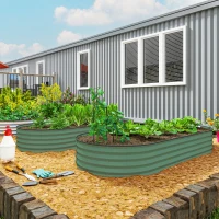 Outsunny 7' x 3' x 1' Raised Garden Bed Set, 2PCS Raised Beds for Gardening with Metal Plant Stakes, Green(m-2)