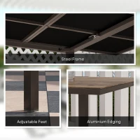 Outsunny 63"-94.5" Extendable Patio Dining Table for 6-8 Person, Outdoor Dining Table with Aluminium Edging, Steel Frame, Brown(m-5)
