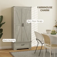 HOMCOM 72" Farmhouse Pantry Cabinet with Adjustable Shelves, Kitchen Pantry Cabinet with 2 Doors, Distressed Light Gray(m-6)
