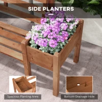 Outsunny Wood Outdoor Bench with Planter Boxes 2-Seater Garden Bench with Slat Seat and Back Dark Brown(m-5)