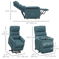 HOMCOM Lift Chair for Elderly, Power Chair Recliner with Remote Control, Side Pockets for Living Room, Blue(m-3)