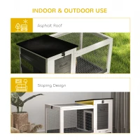 PawHut Wooden Rabbit Hutch with Pull-Out Tray, Asphalt Openable Roof, Small Animal Cage on Wheels with Run, Grey(m-7)