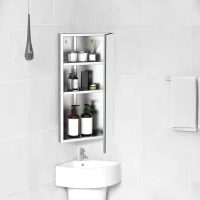 HOMCOM Wall mounted Bathroom Corner Mirror Storage Cabinet Stainless Steel with Single Door(m-1)