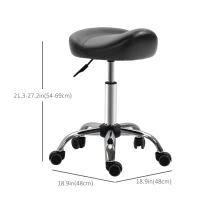 HOMCOM Saddle Stool, Height Adjustable Rolling Salon Chair with PU Leather for Massage, Spa, Clinic, Beauty and Tattoo, Black(m-3)