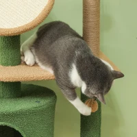 PawHut 55-Inch Cat Tree for Indoor Cat with Green Leaves, Scratching Posts, Cat Condo, Scratching Pad, Ramp, Dangling Balls(m-9)