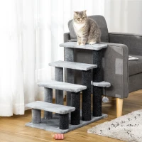 PawHut Cat Stairs for Bed, Couch 4 Steps, Small Cat Tree for Indoor Cats with Scratching Posts Toy Ball, 23.5" x 16" x 25"(m-1)