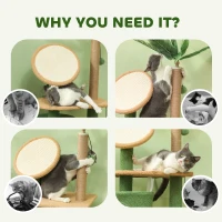 PawHut 55-Inch Cat Tree for Indoor Cat with Green Leaves, Scratching Posts, Cat Condo, Scratching Pad, Ramp, Dangling Balls(m-7)