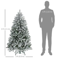 HOMCOM 5 Foot Artificial Flocked Christmas Tree with Snow, Metal Stand, Hinged Xmas Tree for Home Office Holiday(m-3)