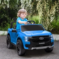 Qaba Ford Ranger Licensed 12V Ride on Car Battery Powered Kids Truck w/ Rear Storage Remote, Spring Suspension, Blue(m-8)
