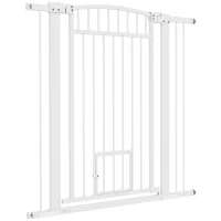 PawHut 30"-41" Extra Wide Walk Through Dog Gate w/ Cat Door, 3-Inch & 5.5-Inch Extension Kits, 42" High(m-1)