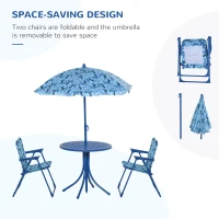Outsunny Kids Folding Table and Chairs Set for Outdoor Garden Patio Backyard with Removable & Height Adjustable Sun Umbrella, Blue(m-5)
