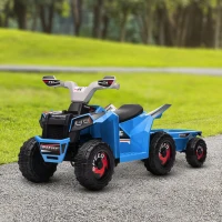 Aosom 6V Kids ATV Quad, Battery Powered Electric Vehicle for Kids with Back Trailer, Wear-resistant Wheels, for Boys and Girls - Blue(m-8)