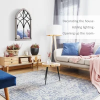 HOMCOM 36.5" x 23.5" Large Farmhouse Wall Mirror, Arch Window Mirror for Wall Decor in Living Room, Bedroom, Entryway, Rustic Wood Grain(m-4)