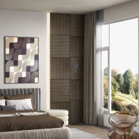 HOMCOM 24"x24" Wood Panels for Wall, 4 Pack Acoustic Panels, Sound Absorbing Slat Wall For Interior Wall Decor, Home, Brown(m-7)