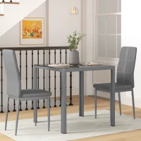 HOMCOM 3-Piece Rectangular Glass Kitchen Table and Chairs with Metal Frame and Faux Leather Upholstery for Dining Room, Grey(m-1)