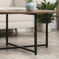 HOMCOM Round Coffee Table Set of 2, Industrial Living Room Tables with Metal Frame, Circle Coffee Tables for Living Room, Rustic Brown(m-9)