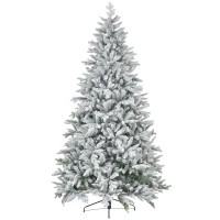 HOMCOM 8ft Artificial Flocked Christmas Tree with Snow Tips, Easy Assembly, Hinged Xmas Tree for Home Office Holiday(m-1)