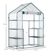 Outsunny 5' x 2.5' x 6.5' Mini Walk-in Greenhouse Kit, Portable Green House with 3 Tier Shelves, Roll-Up Door, and Weatherized Plastic Cover for Backyard Garden, Clear(m-3)