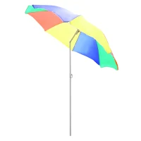 Outsunny 5ft Round Beach Umbrella Outdoor UV Protection Sun Shade Canopy w/ Push Button Tilt Pole Rainbow(m-11)