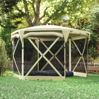 Outsunny 11 x 11ft Pop Up Gazebo Screen Tent with Removable Roof Cover, Roll-up Wind Panels for Camping, Backyard, Beige(m-9)