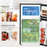 HOMCOM 3.2 Cu.Ft Mini Fridge with Freezer, Double Door Compact Refrigerator with Adjustable Thermostat, Shelf and Reversible Door for Bedroom, Dorm, Home Office, Energy Efficient, Black(m-4)