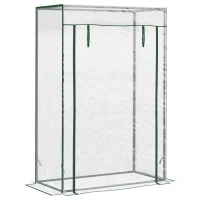 Outsunny 40"L x 20"W x 59"H Walk-in Garden Greenhouse with Steel Frame Outdoor Hot House Tomato Plant Warm House w/ Roll up Door, Plastic Cover, Clear(m-2)