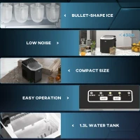 HOMCOM Portable Ice Maker, Self Cleaning Ice Machine with 9 Ice Cubes Ready in 6 Mins, 26lbs/24Hrs, 2 Sizes of Bullet Ice(m-9)