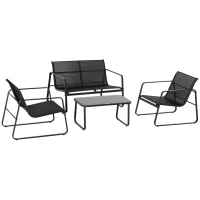 Outsunny 4 PCs Patio Furniture Set with Texteline Seat Outdoor Conversation Set with Loveseat, Center Coffee Table for Garden Backyard Deck, Black(m-11)
