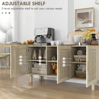 HOMCOM Boho Sideboard Buffet Cabinet with 3 Rattan Doors, Kitchen Cabinet with Adjustable Shelves, Natural(m-6)