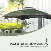 Outsunny 10' x 12' 2-Tier Gazebo Cover, Patio Gazebo Canopy Replacement with Drainage Holes for 84C-210 Series, Green(m-4)