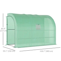 Outsunny Walk-in Wall Lean-to Greenhouse, 10' x 5' x 7' Outdoor Gardening Green House with PE Cover, Windows, Shelves and 2 Zipper Doors, Green(m-3)