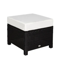Outsunny 20" Patio Wicker Ottoman, Multipurpose Outdoor PE Rattan Footrest, Additional Seating, Side Table with Soft Cushion, Black, Cream White(m-1)