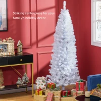 HOMCOM 6FT Pencil Christmas Tree, Artificial Christmas Tree with Automatic Open for Home Party, White(m-4)