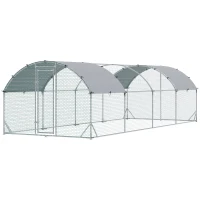 PawHut Large Metal Chicken Coop with Waterproof and Anti-UV Cover for Yard, Outdoor, Duck, Rabbit, 9.2' x 24.9' x 6.5'(m-12)