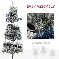 HOMCOM 6ft Prelit Artificial Christmas Tree with Blue Ornaments, Flocked Christmas Tree with LED Lights for Home Office(m-7)
