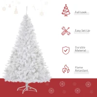 HOMCOM 6 FT Tall PreLit Artificial Christmas Tree with Realistic Branches, 250 Warm White LED Lights and 1000 Tips, White(m-4)