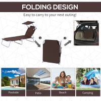 Outsunny Outdoor Lounge Chair, Adjustable Folding Chaise Lounge,  Tanning Chair with Sun Shade for Beach, Camping, Hiking, Backyard, Brown(m-7)
