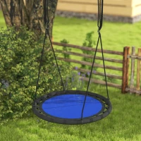 Qaba 39 inch Saucer Tree Swing Set for Kids with Adjustable Hanging Ropes for Outdoor, Backyard, Navy Blue(m-8)